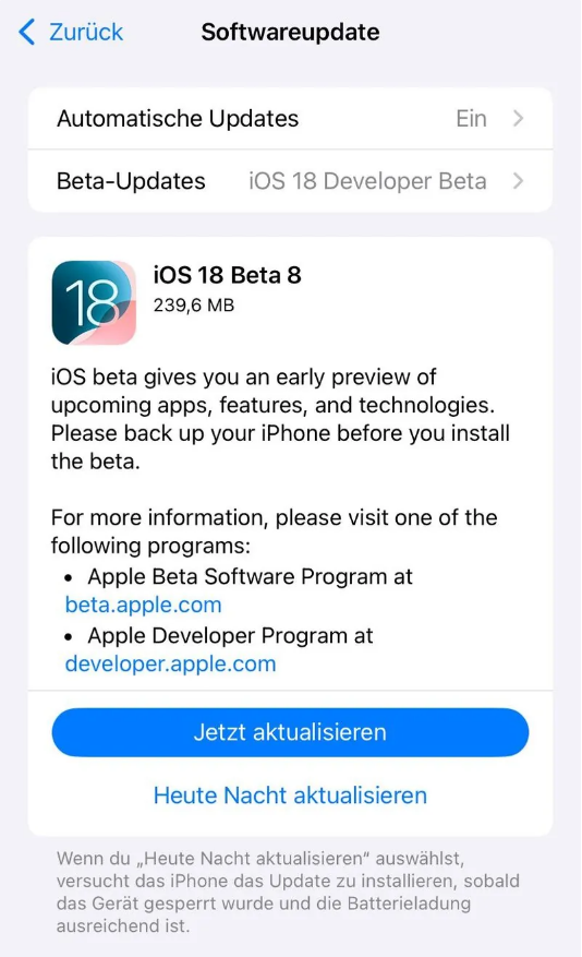 合江苹果手机维修分享苹果 iOS / iPadOS 18 开发者预览版 Beta 8 发布 